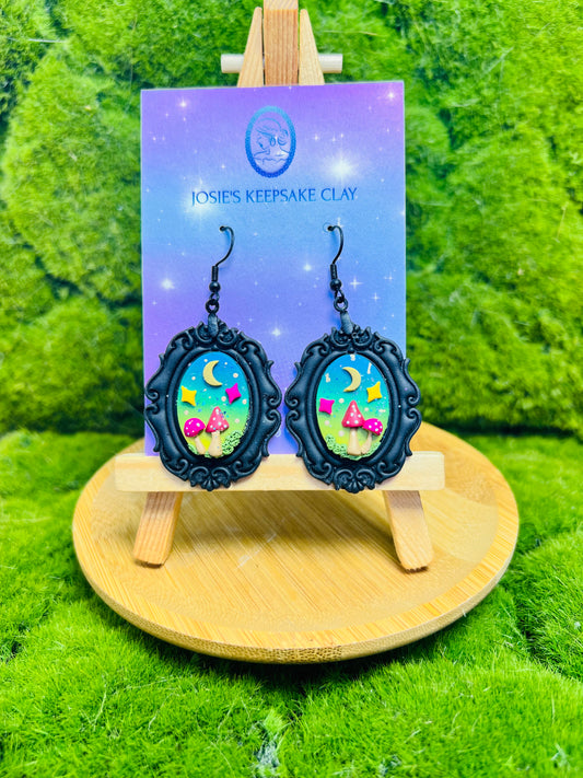 Framed mushroom sky earrings
