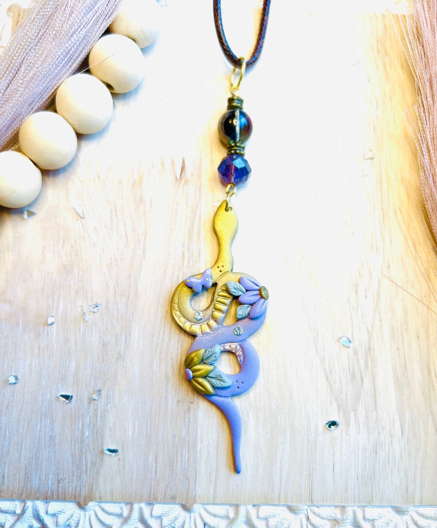 Purple Gold Beaded Snake Necklace