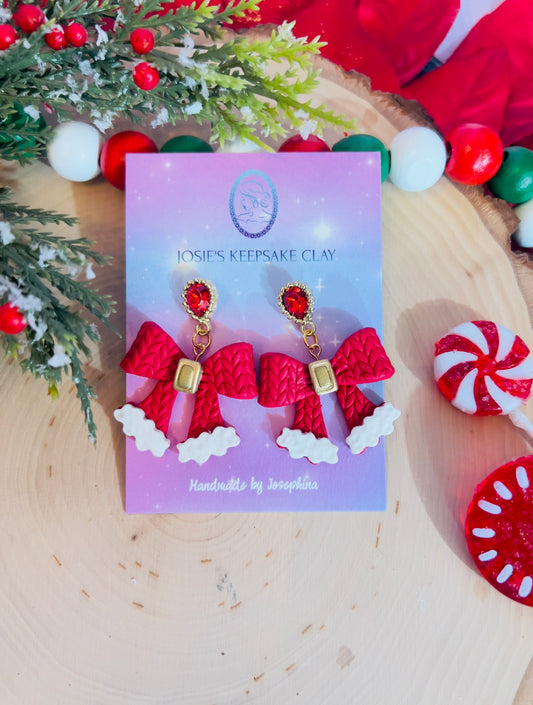 Santa Bow knitted earrings