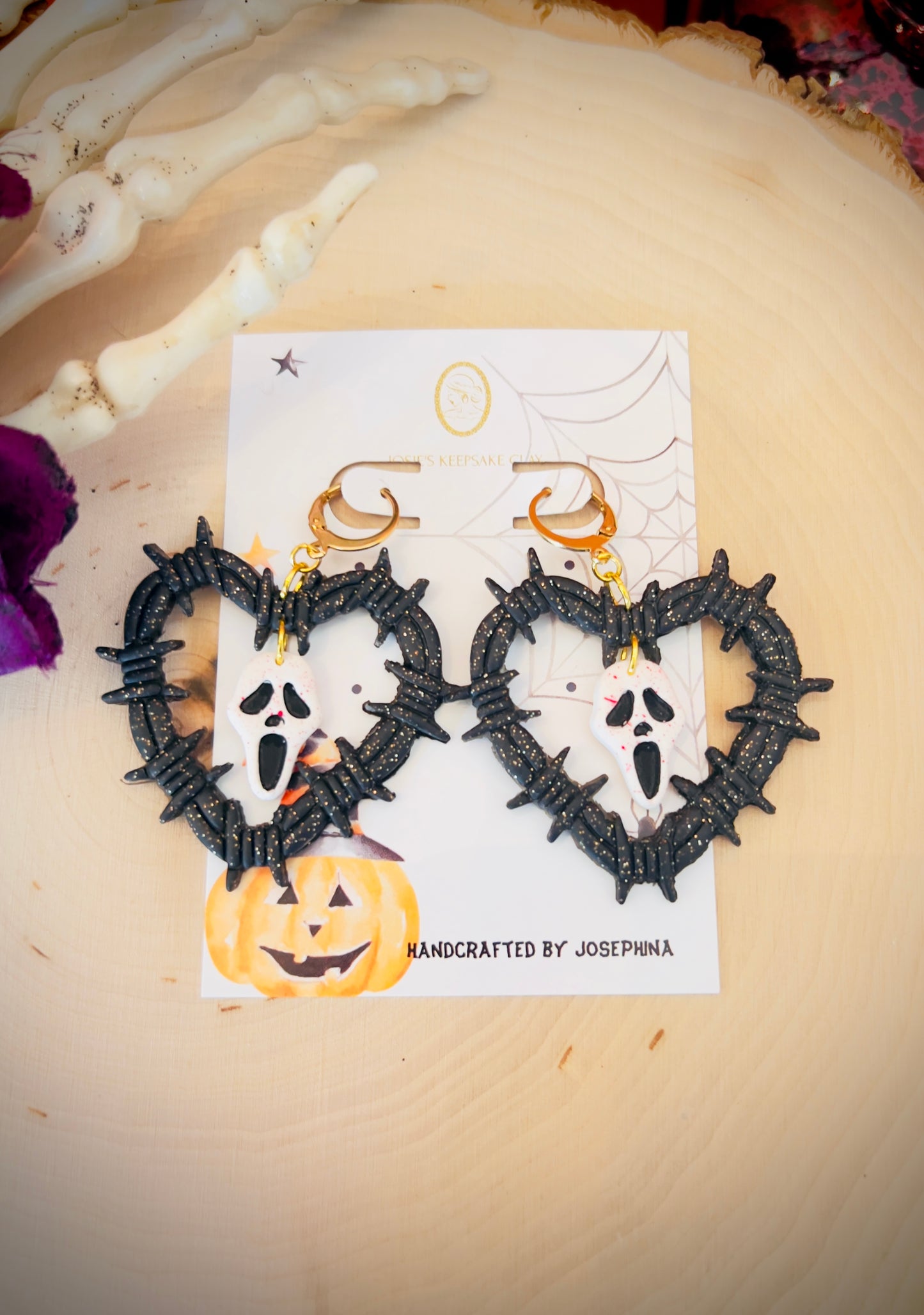 Ghost face heart earrings