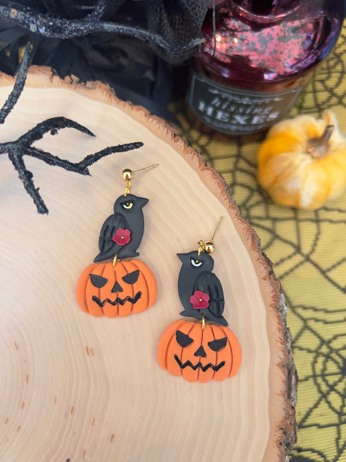 Pumpkin crow earrings