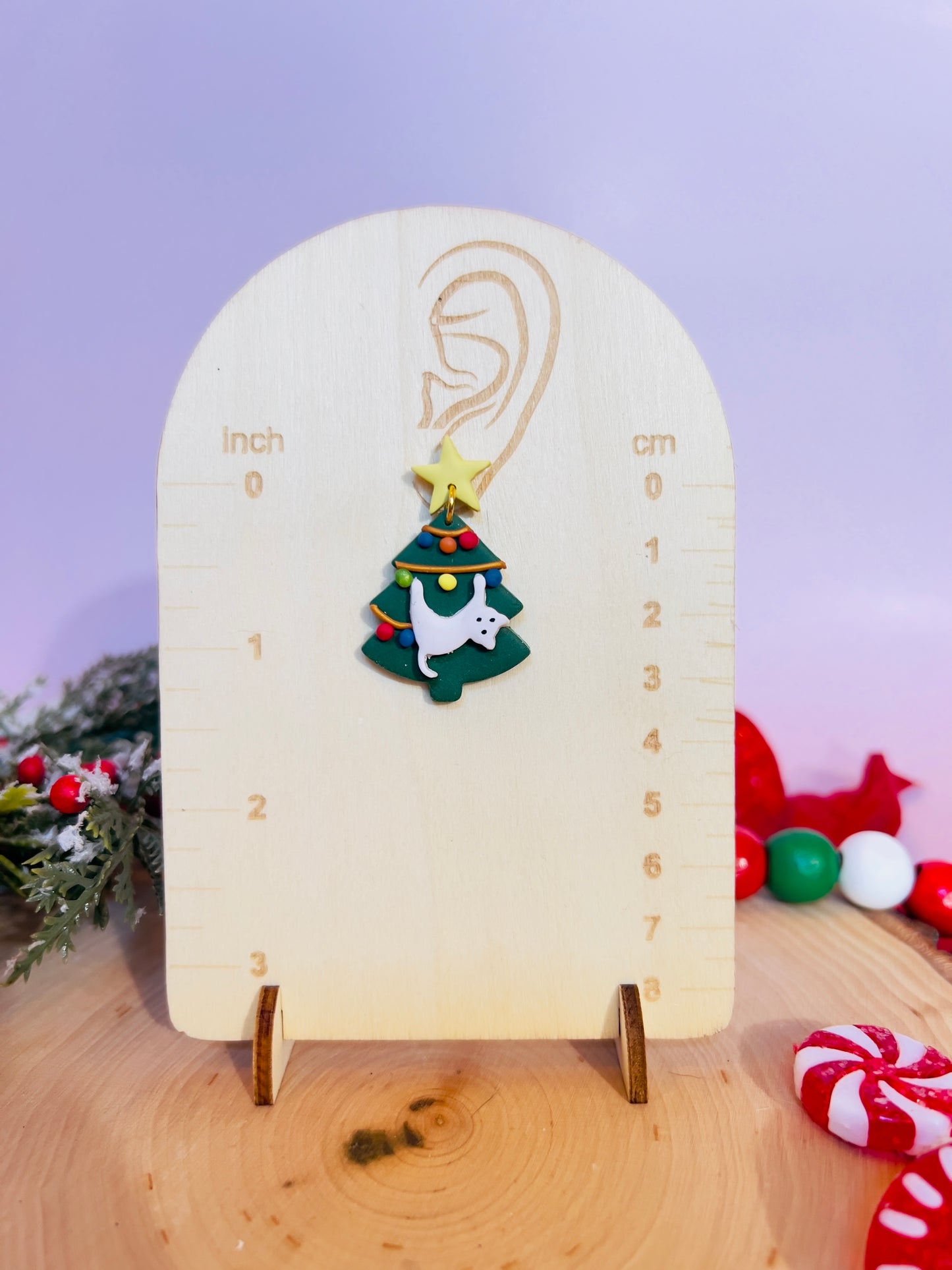 Christmas tree cat earrings