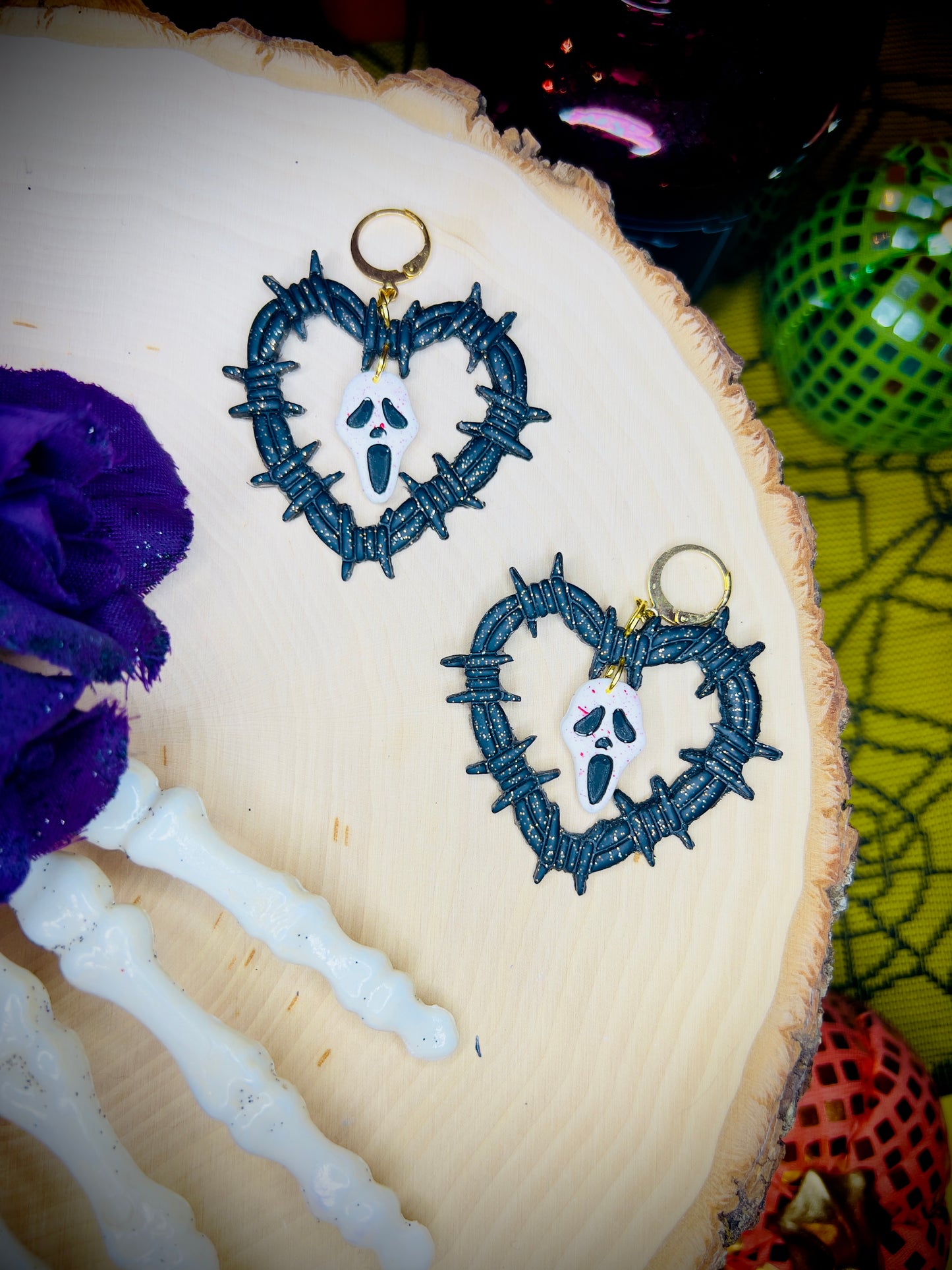 Ghost face heart earrings