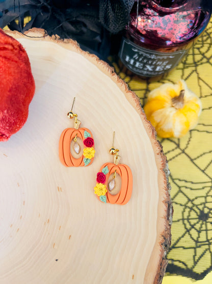 Floral pumpkin cutout earrings