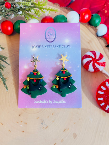 Christmas tree cat earrings