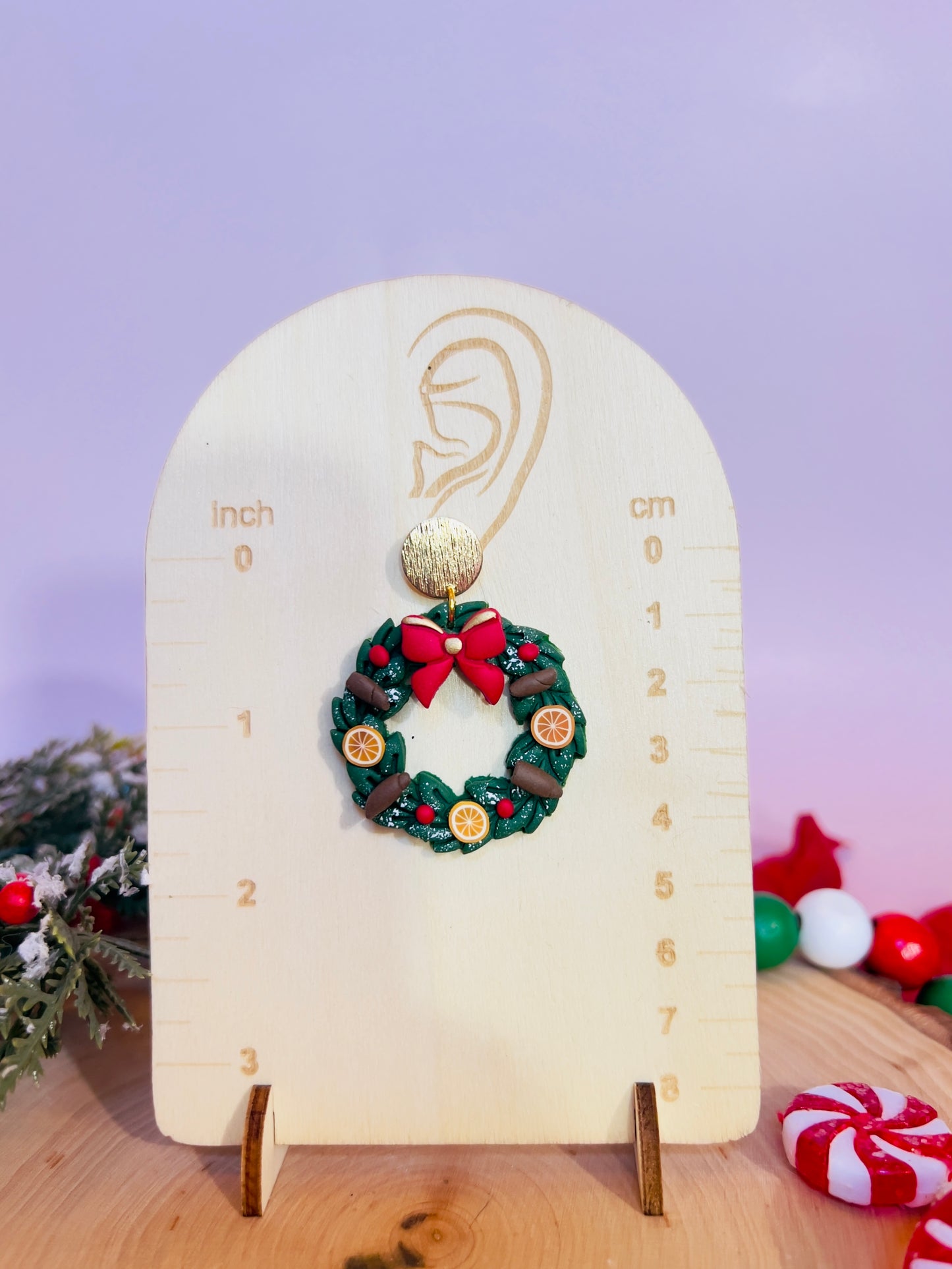 Orange and cinnamon wreath earrings