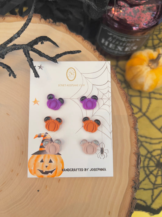 Mouse ear pumpkin studs