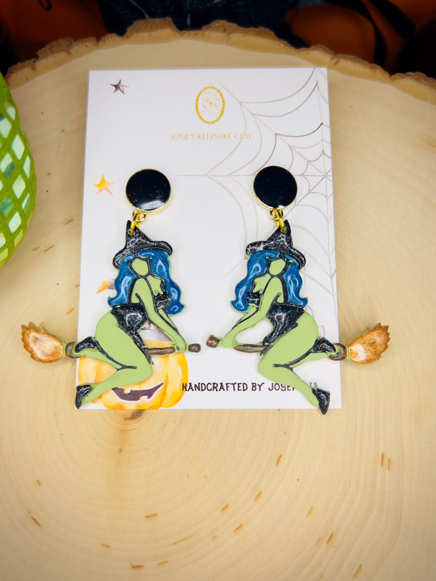 Hand painted witch earrings