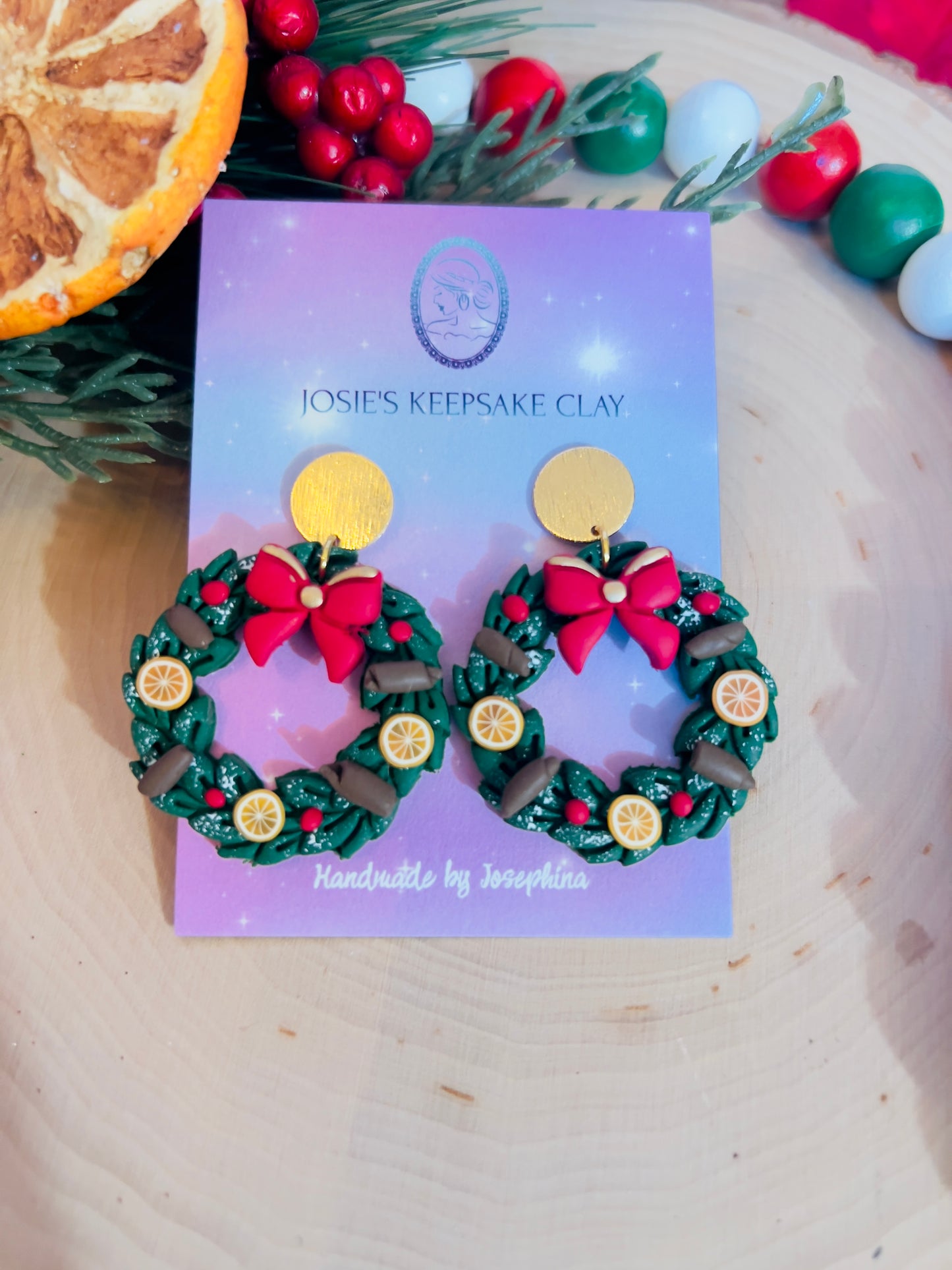 Orange and cinnamon wreath earrings