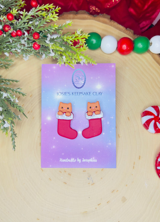 Cat stocking earrings