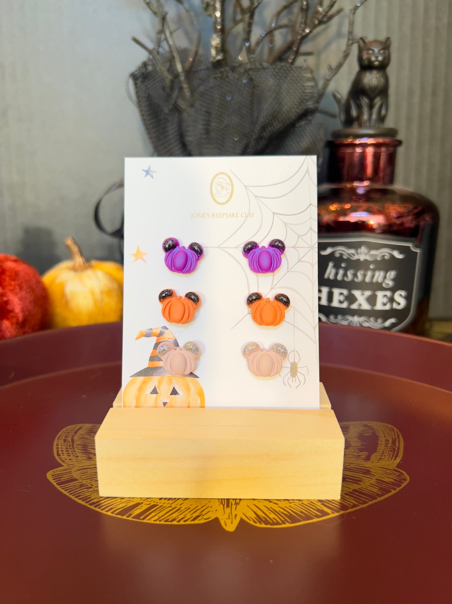 Mouse ear pumpkin studs