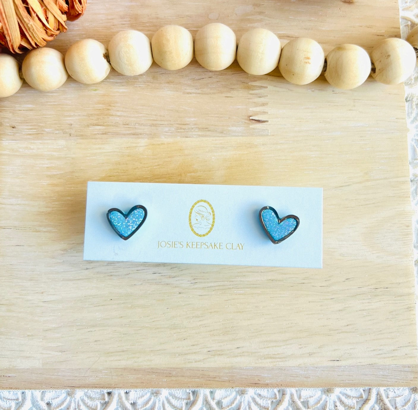 Teal Glitter Heart Studs