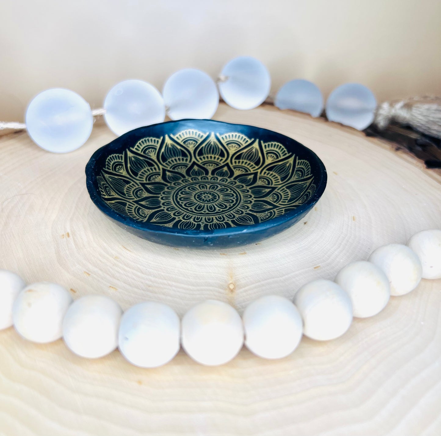 Black Mandala Clay Trinket Dish