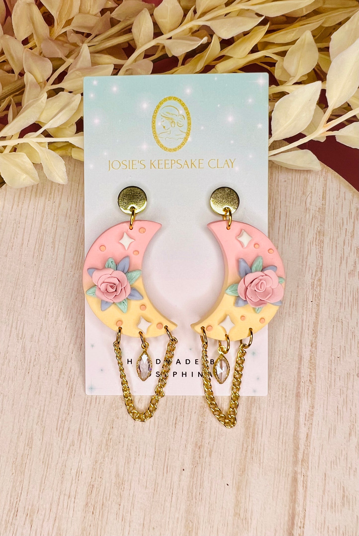 Pastel Floral Moon Earrings