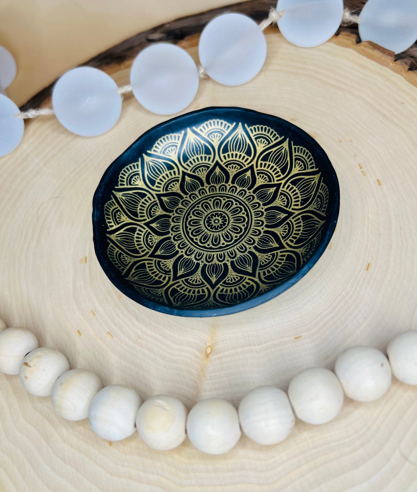 Black Mandala Clay Trinket Dish