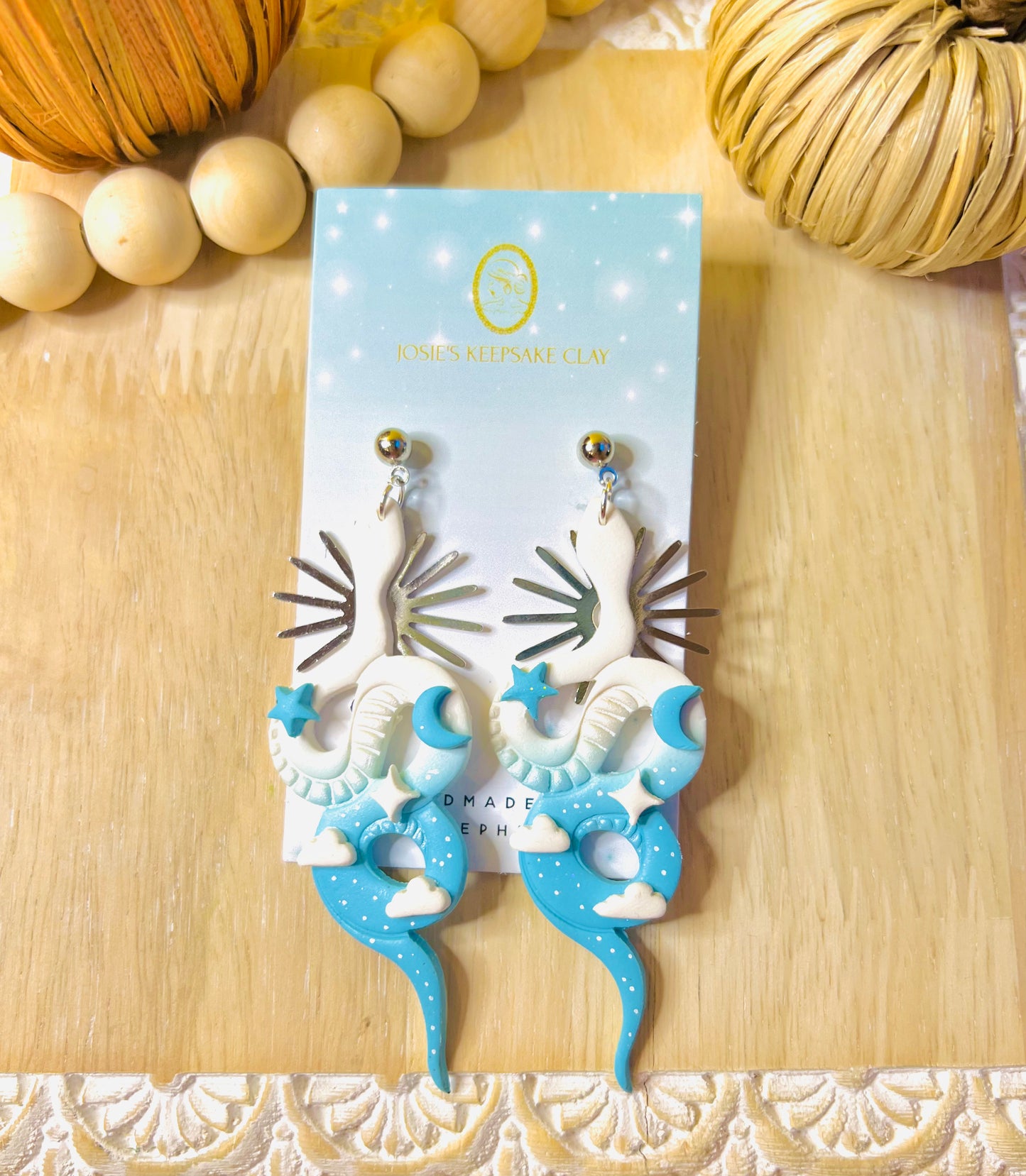 White & Teal Snake Earrings