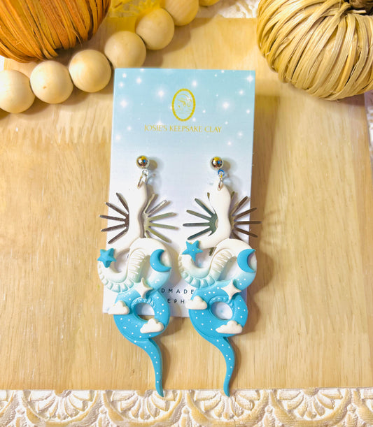 White & Teal Snake Earrings