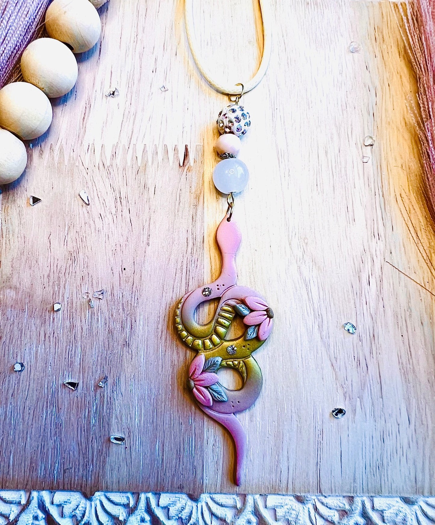 Pink/Gold Beaded Snake Necklace