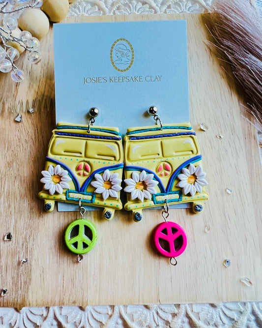 VW Bus Floral Earrings