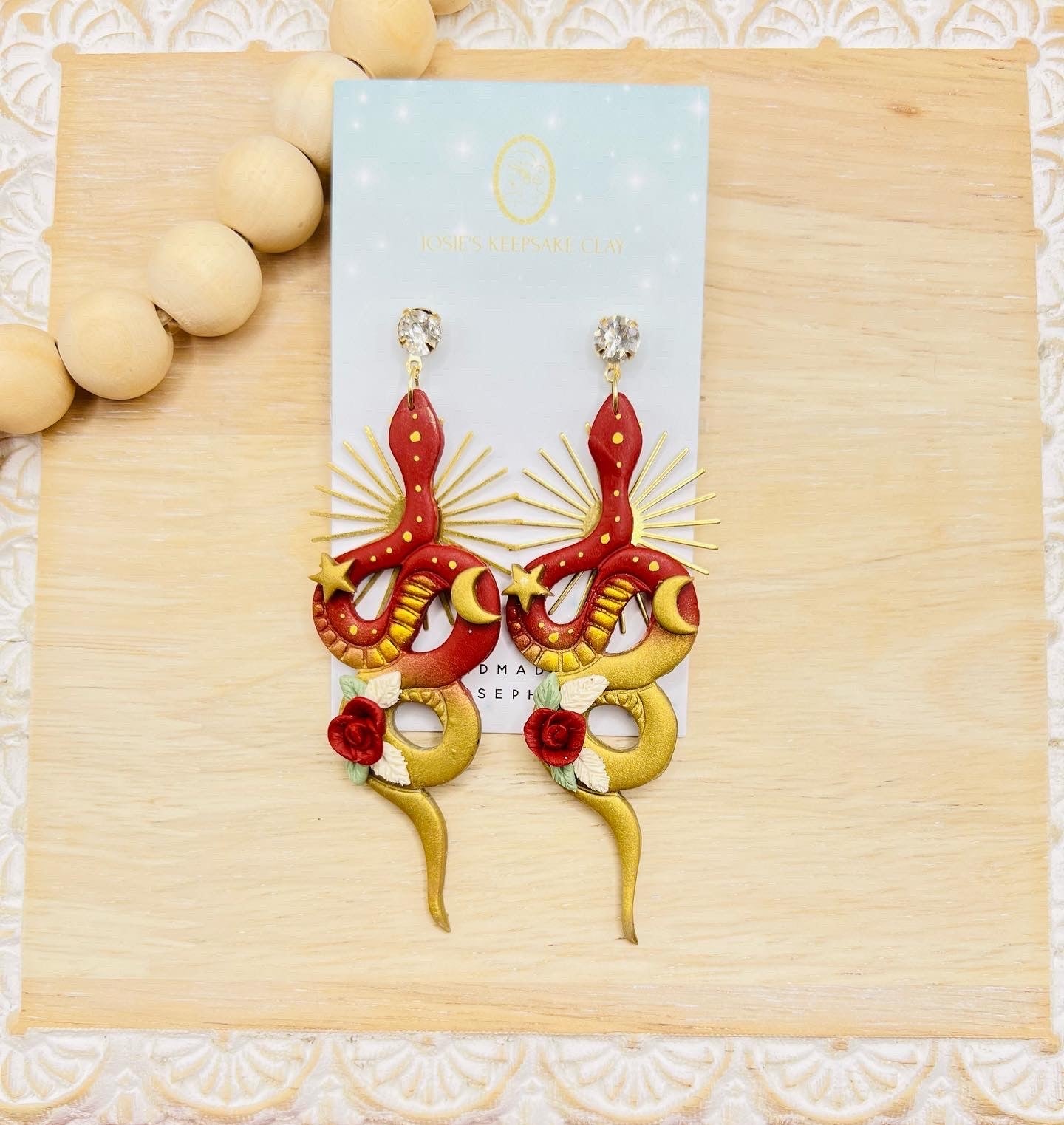 Burgundy Rose Snake Earrings