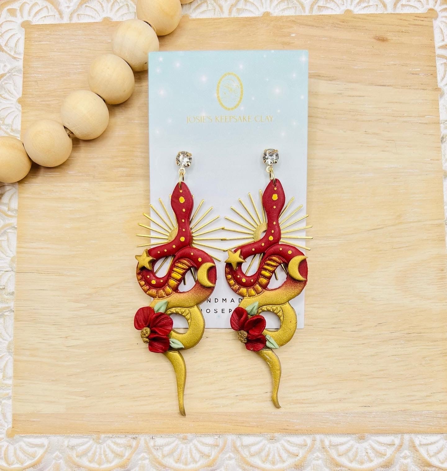 Gold & Burgundy Snake Earrings