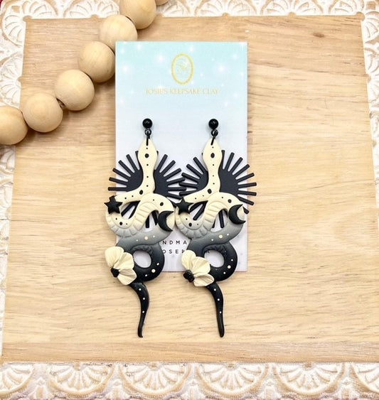 Black and Beige Snake Earrings